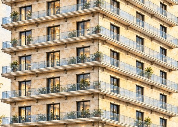 Glass balconies with planters